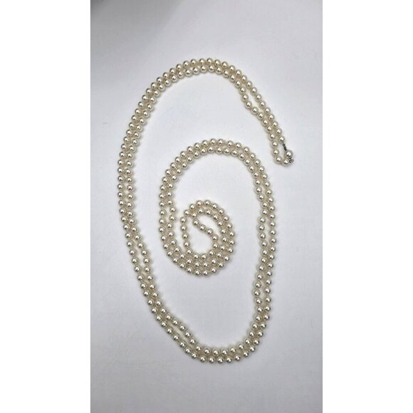 Vintage Hand Tied Rope Faux Pearl Necklace 90" Hidden Clasp - Picture 6 of 6